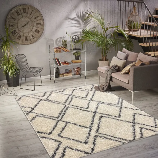 Aledin Carpets Tulum - Hoogpolig - Vloerkleed - 160x230CM - Woonkamer Tapijten - Zwart - Beige