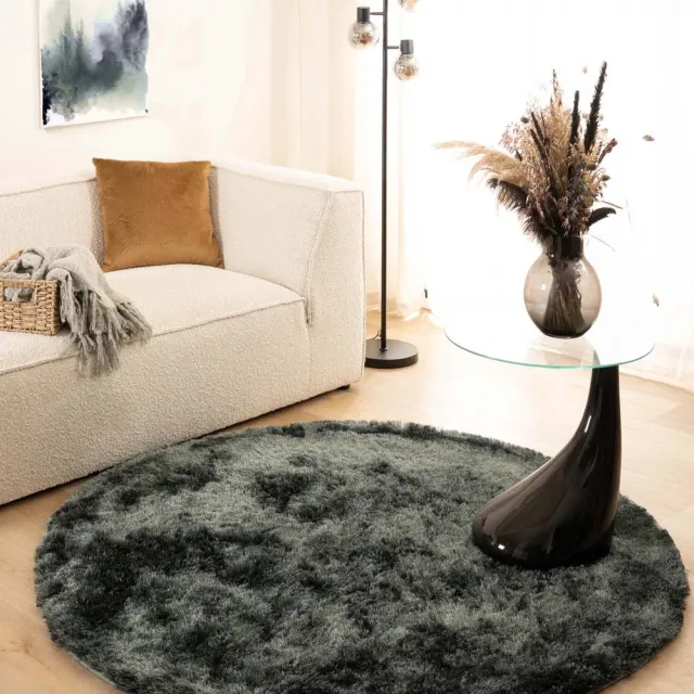 Tapeso Shaggy vloerkleed rond - Spark blauw 250