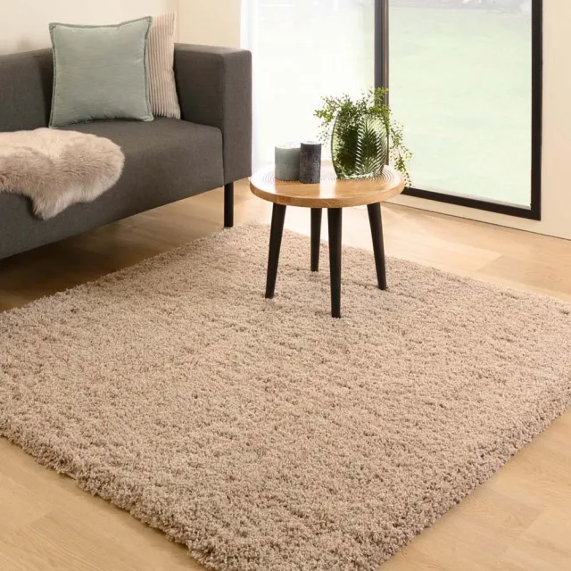 Tapeso Vierkant hoogpolig vloerkleed - Cozy Shaggy beige 160x160
