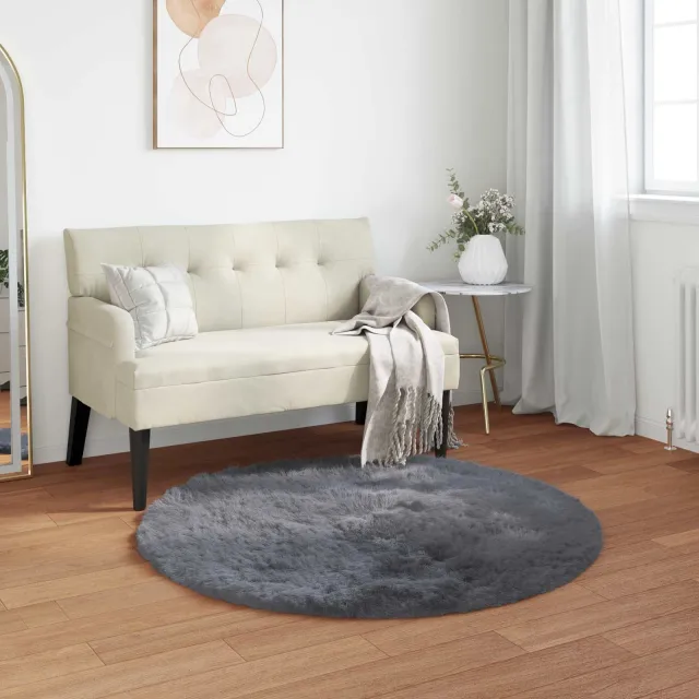 vidaXL Tapijt van imitatie TAFALLA Antracietkleurig Ø 80 cm Polyester, foto 2