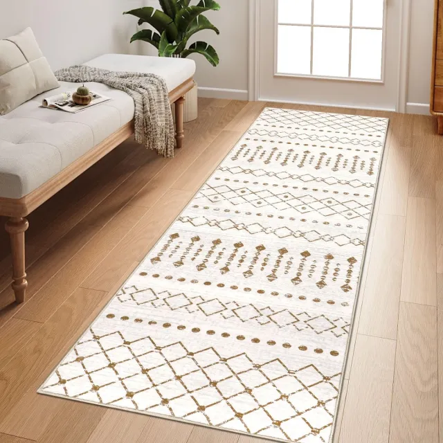 Homcomodar Boho Loper - Antislip Wasbaar - Voor Hal Keuken Woonkamer Entree Slaapkamer - Beige 65x180 cm Beige/Wit