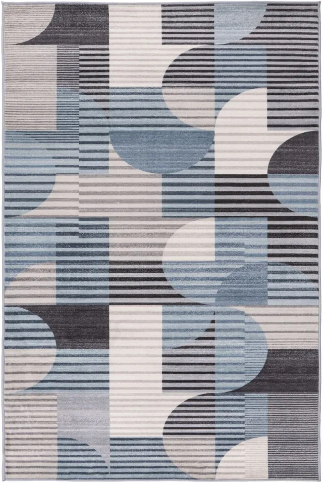 Padiro design laagpolig vloerkleed 80 x 150 cm - lichtblauw - modern abstract ontwerp - voor vloerverwarming - van polyester