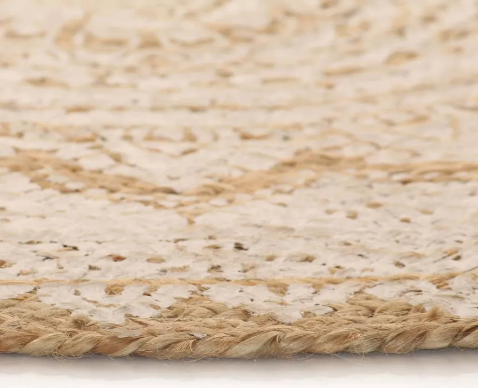 vidaXL Tapijt met print rond 150 cm gevlochten jute beige, foto 3