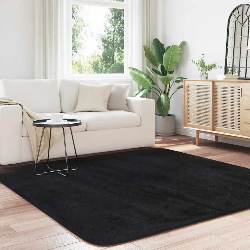 vidaXL Hoogpolig vloerkleed NAVARRA 200x200 cm polyester zwart, foto 3