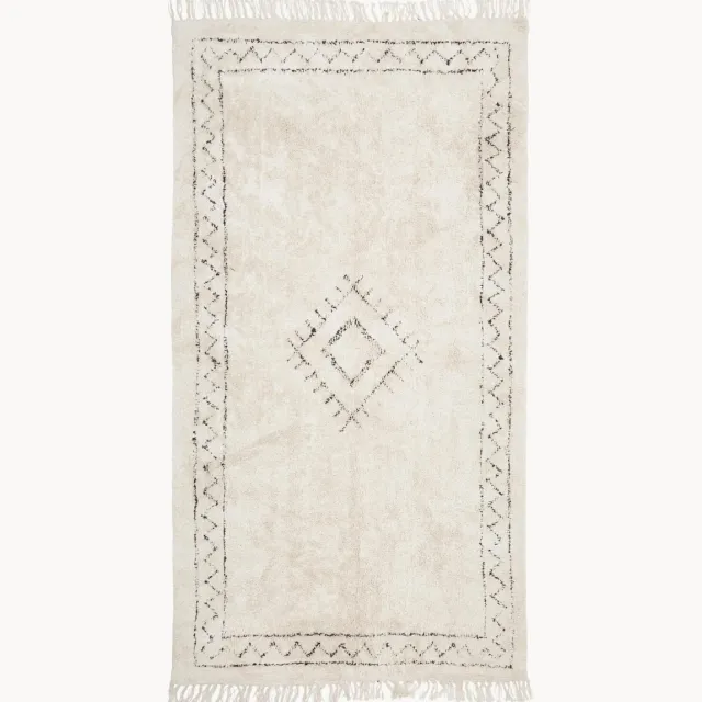 Westwing Collection Handgetuft katoenen vloerkleed Fionn met franjes Beige