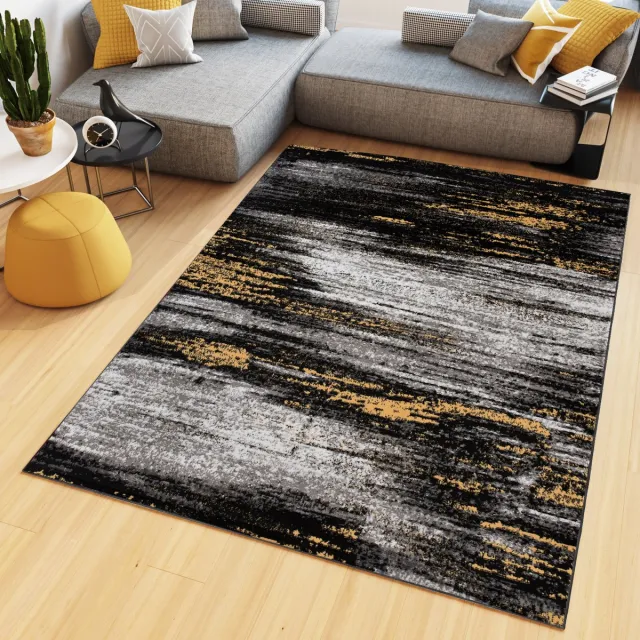 Tapiso Maya Vloerkleed Grijs Modern Slaapkamer Kleed Tapijt Maat- 130x190 Grijs Geel Antraciet