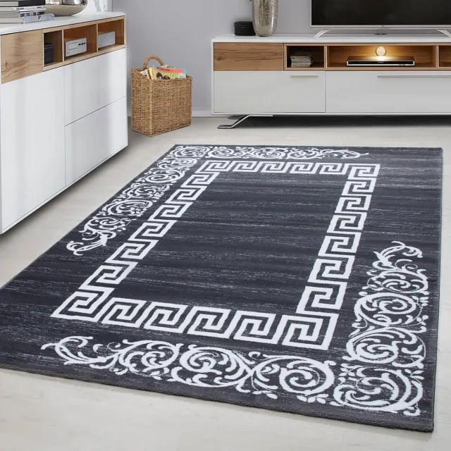 Ayyildiz Kortpolig vloerkleed met meanderpatroon, grijs, geschikt voor de woonkamer, met jute achterkant, afmetingen: 120 cm x 170 cm