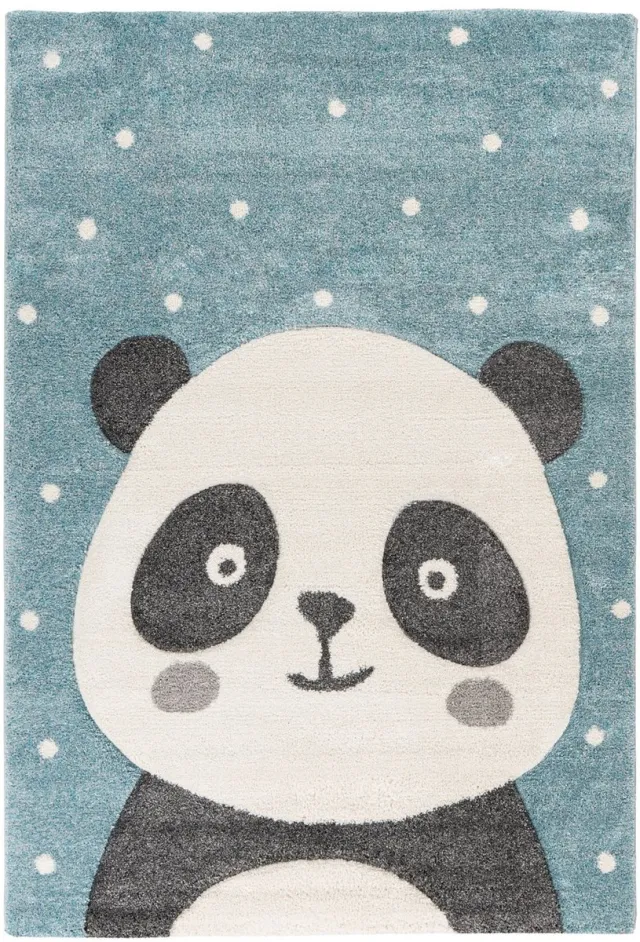 Padiro speels kindervloerkleed 80 x 150 cm - lichtblauw - speels sterrenmotief - voor vloerverwarming - van polypropyleen en jute