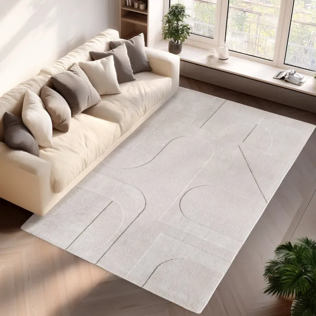 Moonay Home Pompei Seta Ivory – Japandi Stijl – Laagpolig – Trending Vloerkleed – 240x340 cm Ivory/Ivory