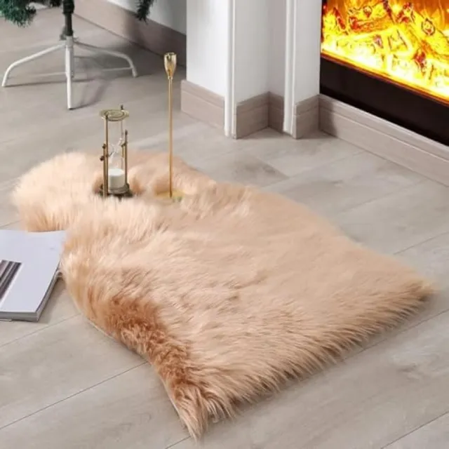 PromoHome Zachte Schapenwol Look Vloerkleed - Luxe Pluche Woonkamer Decoratie Bruin