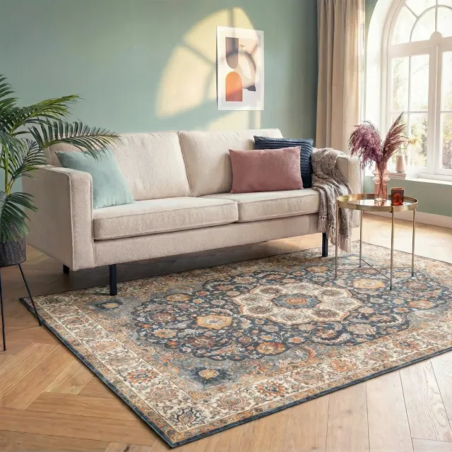 Fraai Vintage vloerkleed - Imagine Medaillon Rustiek | Rijk - 200x290cm Blauw