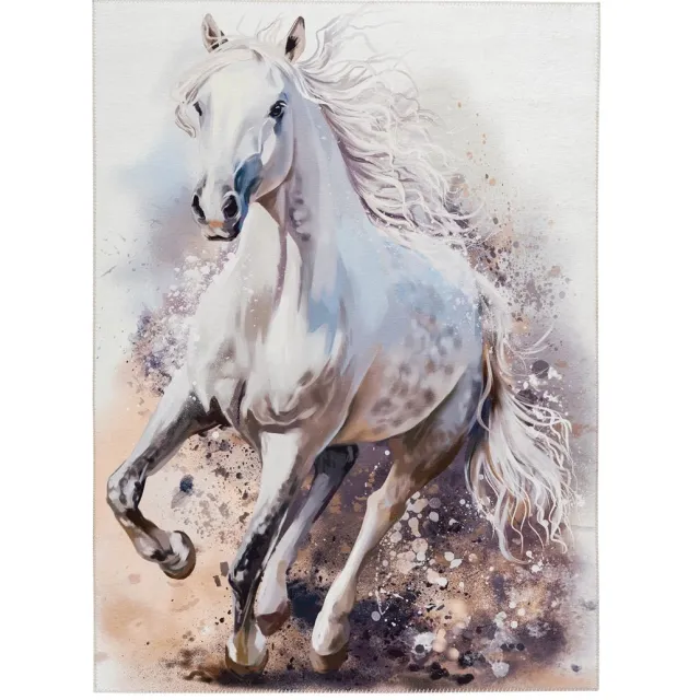 Padiro stijlvol laagpolig vloerkleed 120 x 170 cm - lichtbeige - met paardenmotief - voor vloerverwarming - van polyester en latex