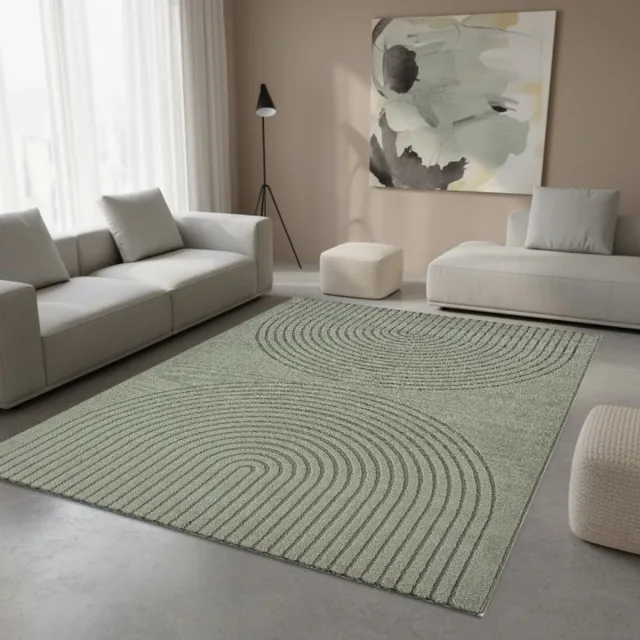 TapisTrend Designer tapijt Groen 200x280 cm Modern vloerkleed met dubbele concentrische bogen in reliëf voor woonkamer, slaapkamer en eetkamer