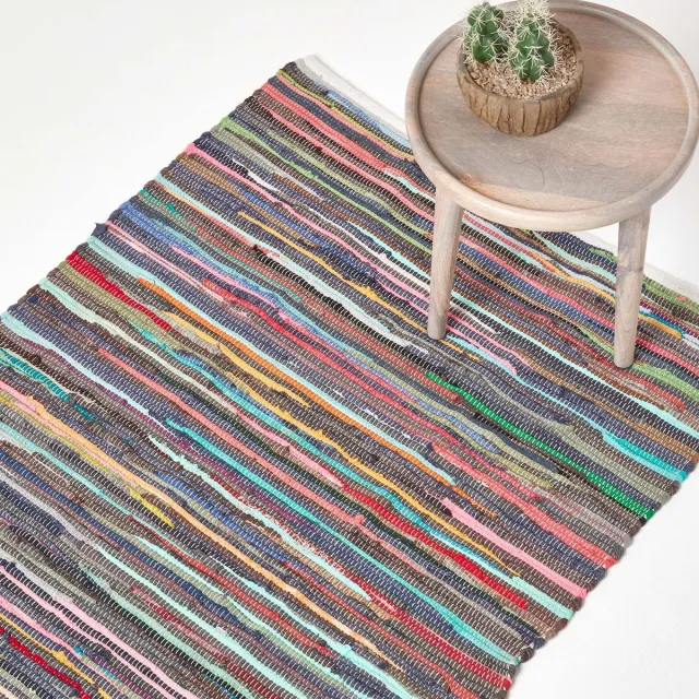Homescapes Handgeweven katoenen Chindi-vloerkleed met kleurrijke strepen, 150 x 240 cm Multi