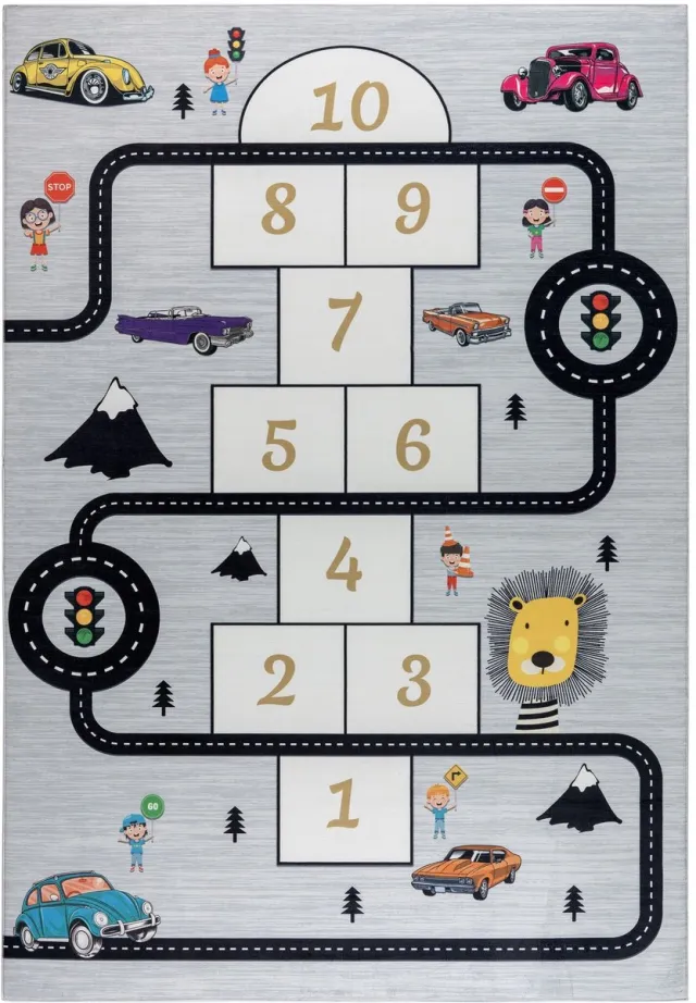 Muratap Kindervloerkleed Speelmat Hinkelen Verkeer Grijs Wasbaar Antislip- 80x150 CM