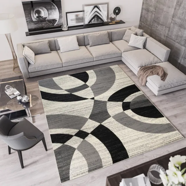 Tapiso Qmega Vloerkleed Zwart Grijs Modern Karpet Tapijt, foto 7