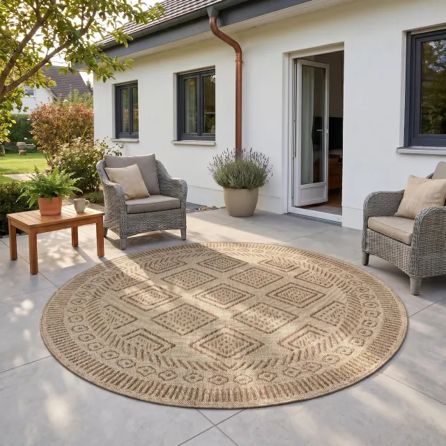 Ayyildiz Mira – Binnen- en buitenkleed – Beige – Etnisch – rond