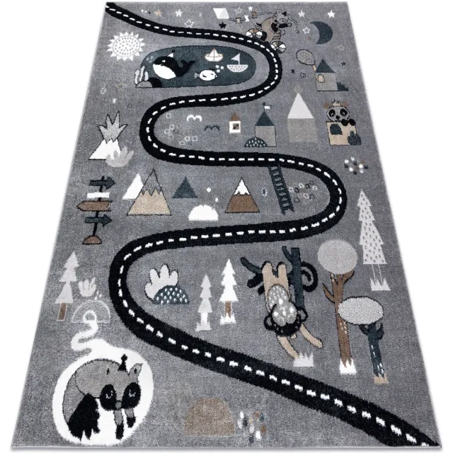 RUGSX Kleden Rugsx Tapijt FUN Route voor kinderen, straat, dieren 240x330 cm Grijs
