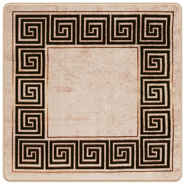 vidaXL Tapijt - Runner - MARSA - Beige - en - Zwart - 100 - x - 100 - cm