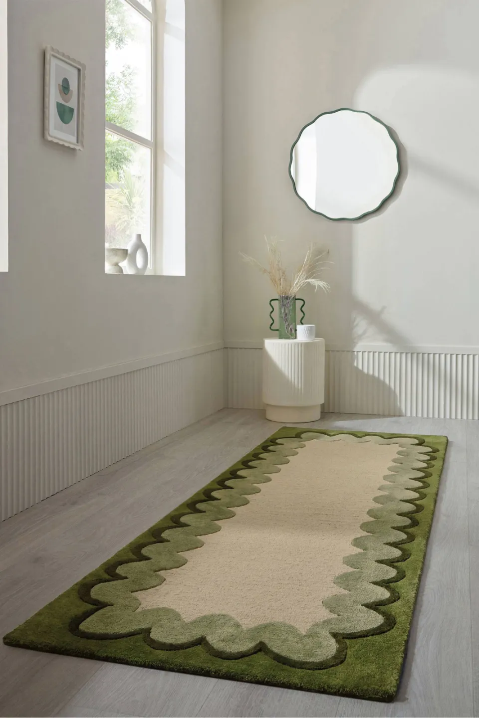 Flair Rugs Wiggle Border wollen loper olijfgroen, foto 2