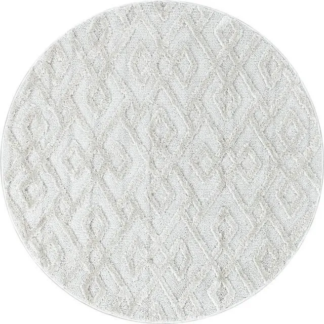 Ayyildiz Hoogpolig vloerkleed met geometrisch patroon, crèmekleur, geschikt voor de woonkamer, met jute achterkant, rond formaat: .