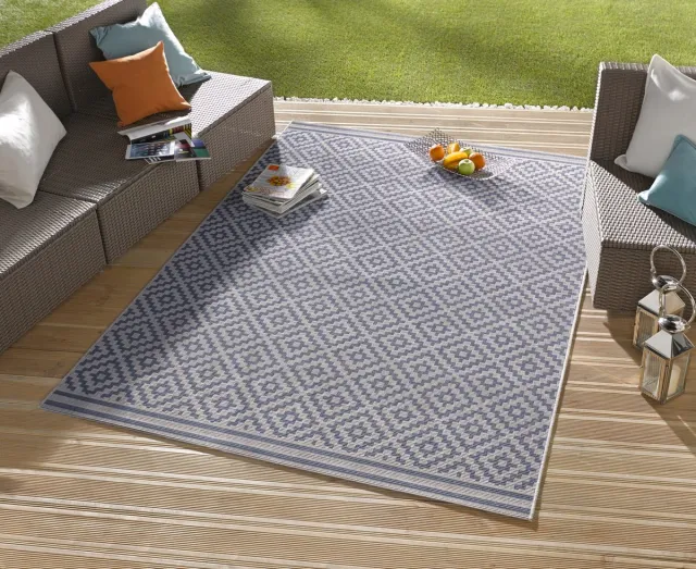 flycarpets Laagpolig vloerkleed - Binnen en buitenkleed - Raute - Blauw 160x230 cm