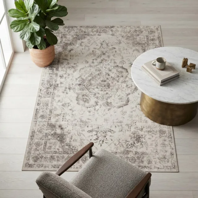 Moonay Vintage Vloerkleed Atlas Medaillon 160x230 cm - Wasbaar Antislip Beige