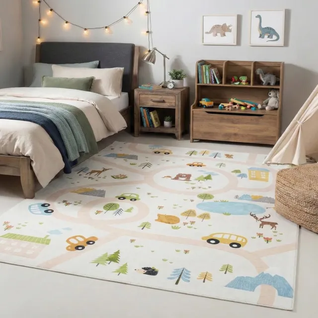 flycarpets Kindervloerkleed - Happy Roads Beige/Multi 120x170 cm