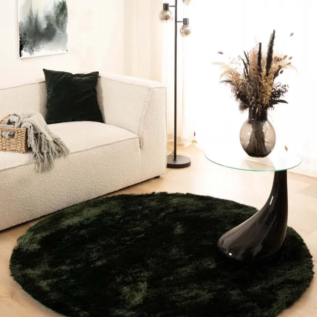 Tapeso Shaggy vloerkleed rond - Spark jade 100