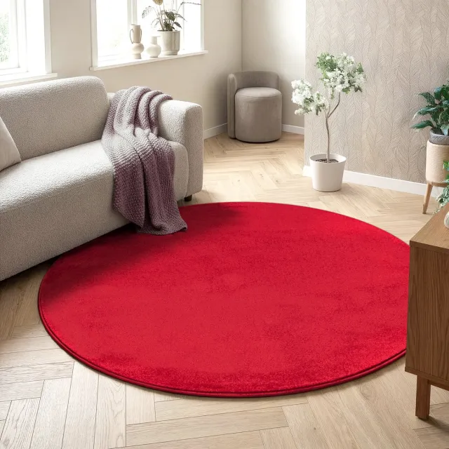 Muratap Uni Rond Rood Vloerkleed – Modern Laagpolig Effen Tapijt, foto 3