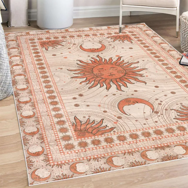 ABAKUHAUS Decoratief vloerkleed met zon en maan, hoogwaardig vloerkleed voor slaapkamer en woonkamer, 122x170 cm, Siena Umber
