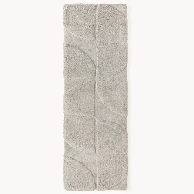 Westwing Collection Pluizige hoogpolige loper Jade met verhoogde hoog-laag structuur Grijs