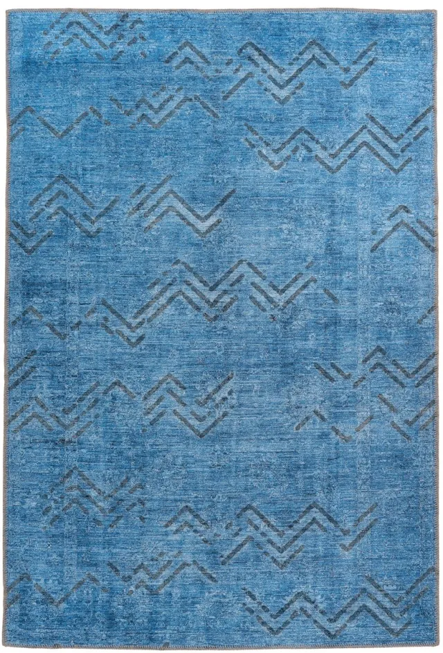 Padiro design laagpolig vloerkleed 80 x 150 cm - donkerblauw - modern geometrisch patroon - voor vloerverwarming - van polyester en katoen