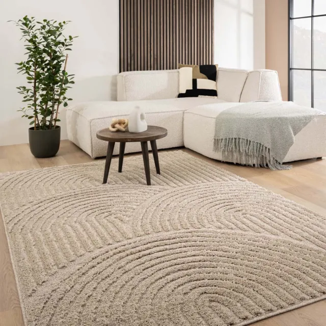 Tapeso Scandinavisch vloerkleed - Arc Curve beige 160x230