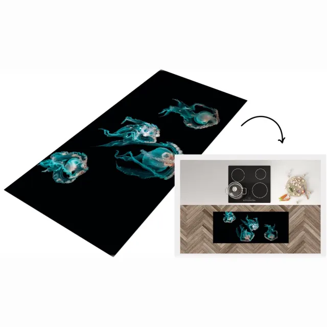 KitchenYeah Keukenloper - Loper keuken - Kwal - Zeedieren - Zwart - Keukenloper vinyl Multicolor