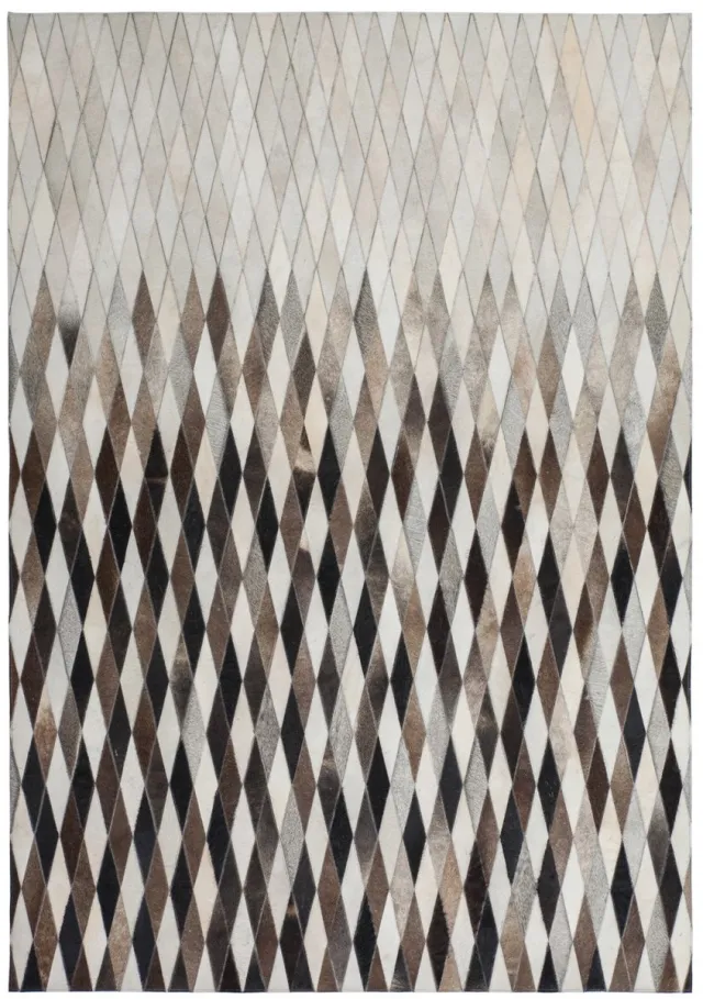 Padiro leren designvloerkleed - lichtbeige - industrieel geometrisch patroon - van leer