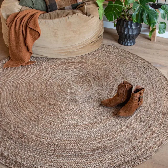 Boho&me Jute vloerkleed rond - Pure naturel 190