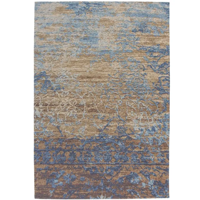 Padiro design laagpolig vloerkleed 115 x 170 cm - blauw / bruin - modern abstract ontwerp - voor vloerverwarming - van polyester en katoen