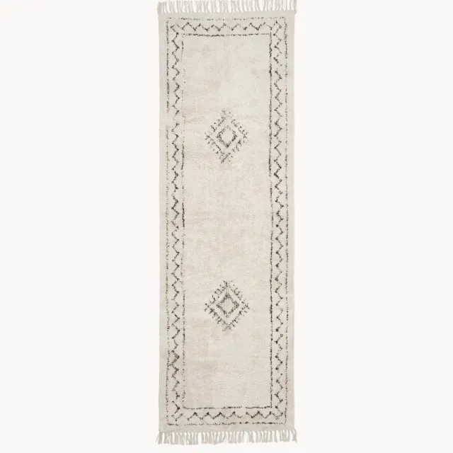 Westwing Collection Handgeweven katoenen loper Fionn met franjes Beige