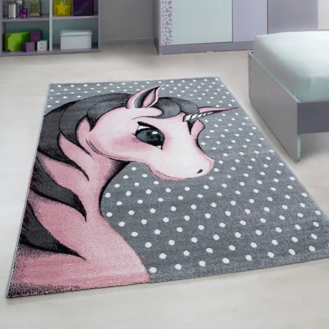 TapisTrend Kinderkleed Roze met eenhoornpatroon, gemaakt van jute, voor de slaapkamer, modern design