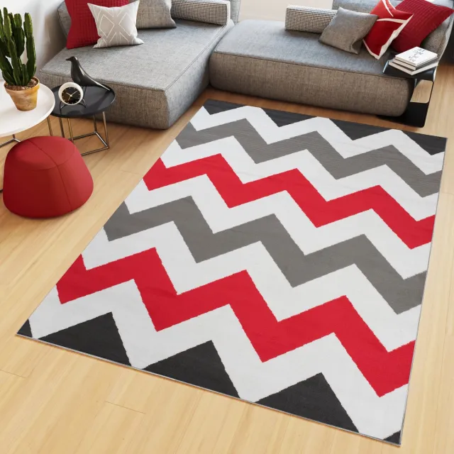 Tapiso Maya Vloerkleed Grijs Rood Laagpolig Zigzag Tapijten Maat- 180x250 Grijs Rood 3