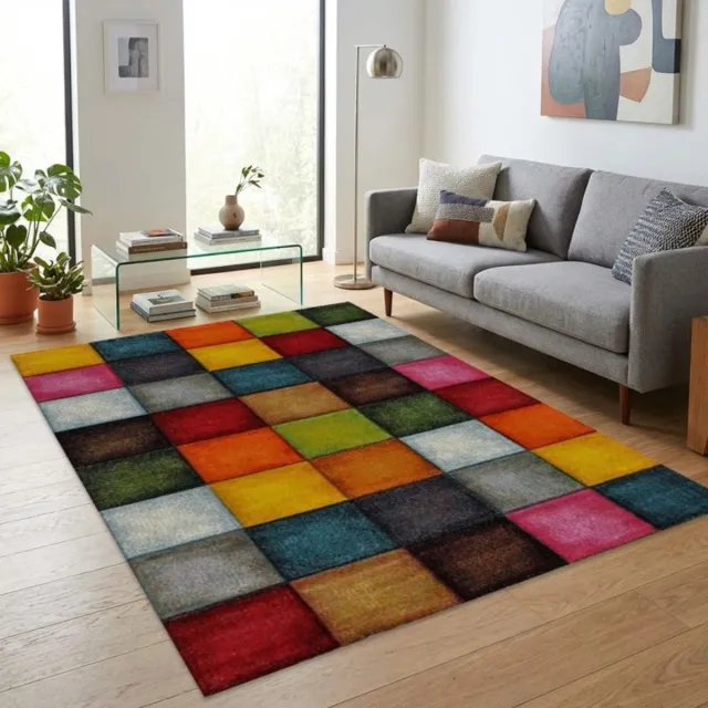 TapisTrend Designer tapijt Multicolor Veelkleurig geometrisch vloerkleed met een dambordpatroon van kleurrijke vierkanten