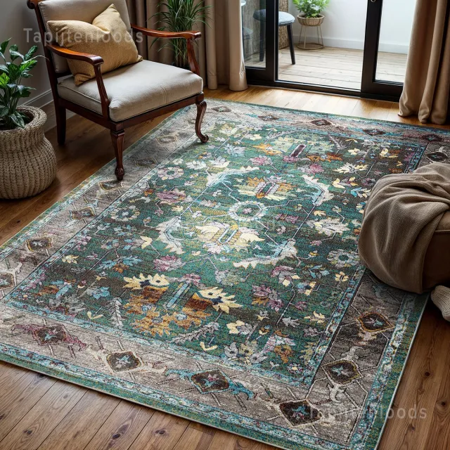 Muratap Picasso Pablo Vintage Vloerkleed Groen / Multi Laagpolig- 240x290 CM Multikleur