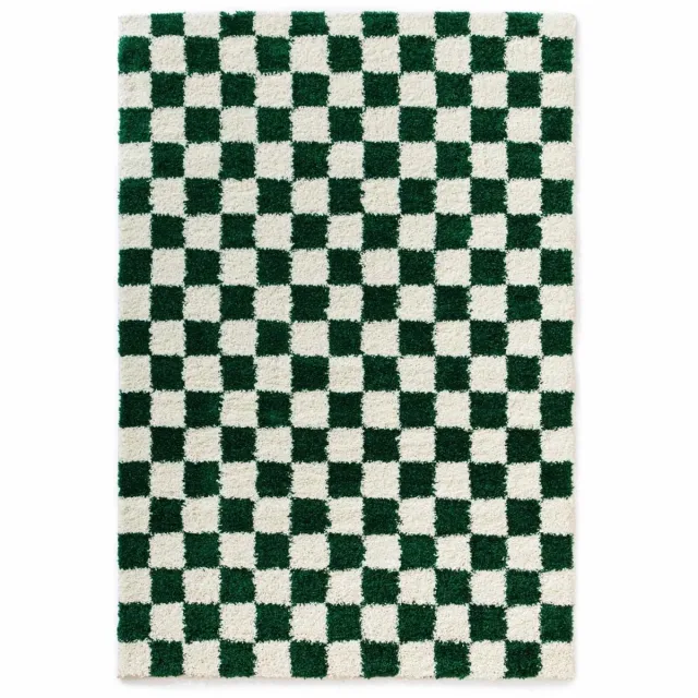 Boho&me Checkerboard vloerkleed - Check ivoor/jade 100x150