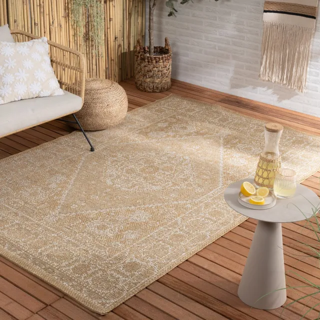Fraai Jute buitenkleed - Daisy Medaillon Wit - 200x290cm Bruin