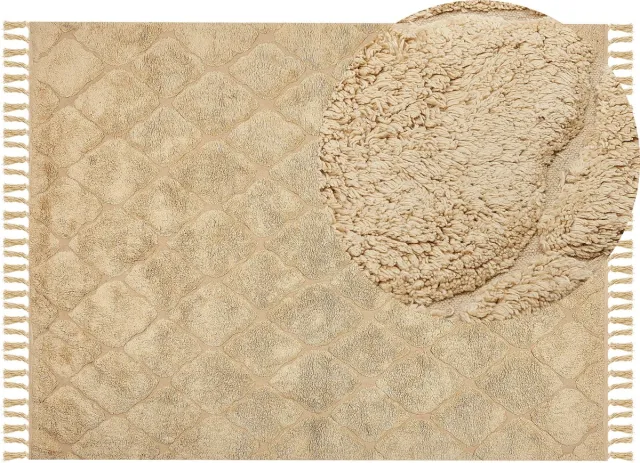 Beliani SANLIURFA - Laagpolig vloerkleed - Zandbeige - 160 x 230 cm - Katoen