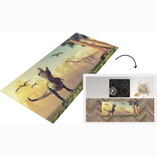 KitchenYeah Keukenloper - Loper keuken - Kinderkamer - Dinosaurus - Boom - Keukenloper vinyl Multicolor
