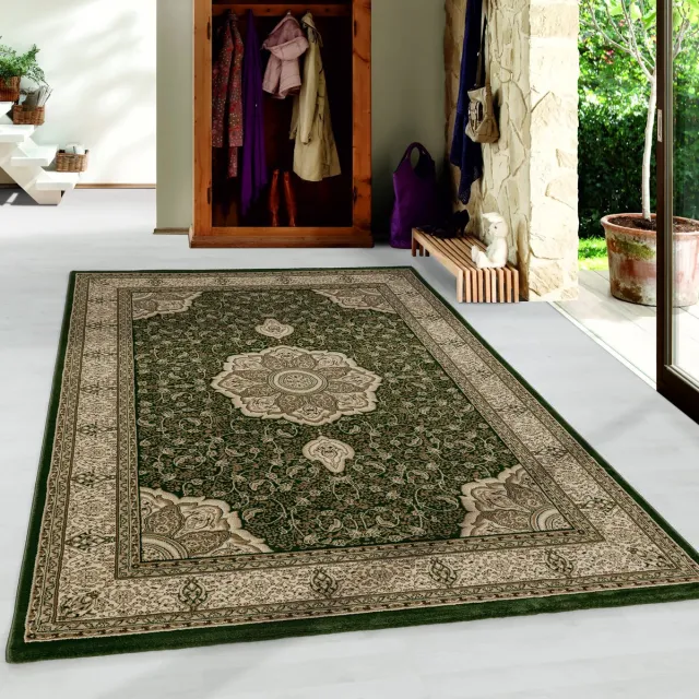 Ayyildiz Oosterse vloerkleed, oosters design, groene kleur, vloerkleed voor de woonkamer, jute achterkant