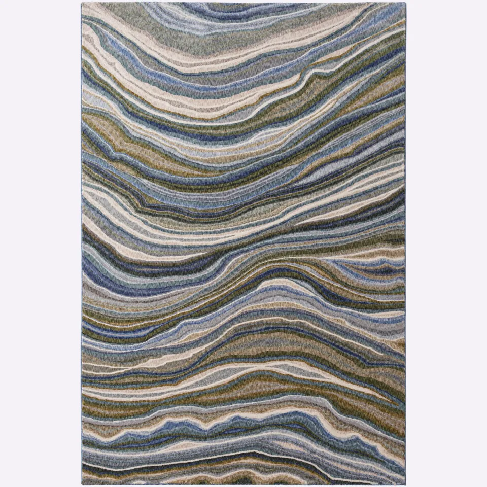 vloerkleed polyester golfdessin groen ecru gemêleerd, foto 2