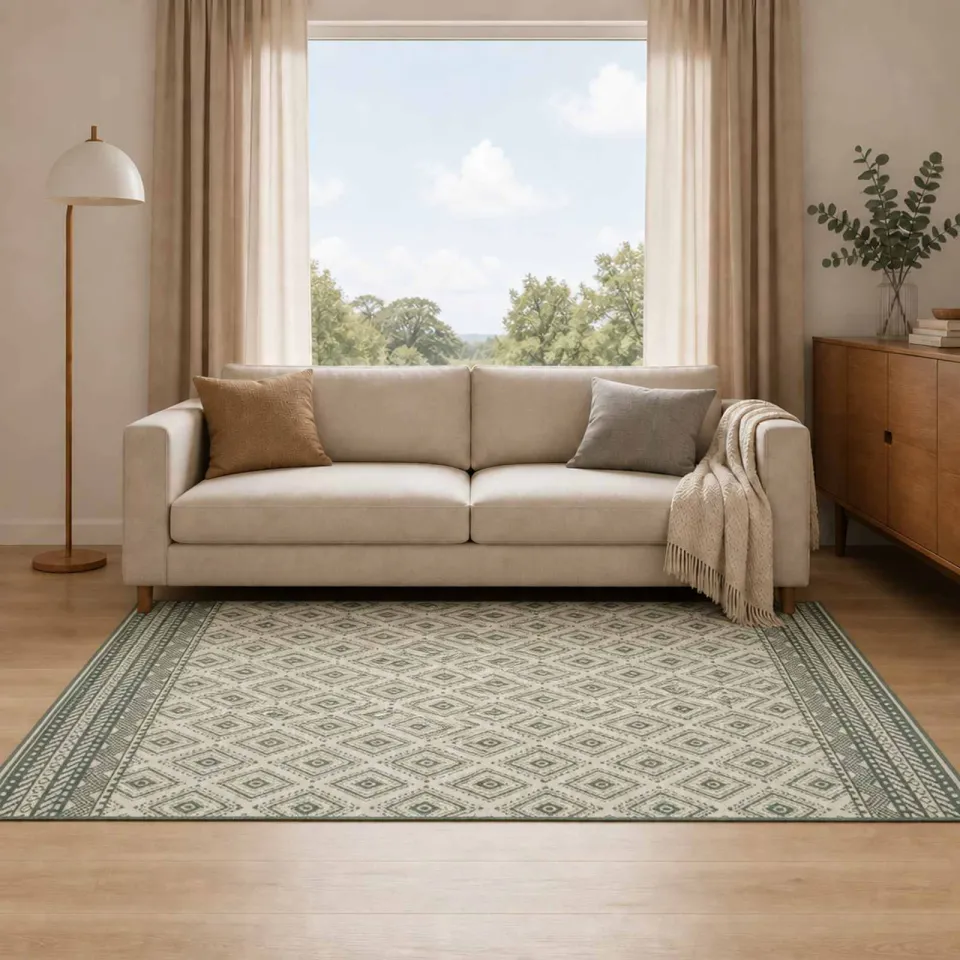 vidaXL Gebied Tapijt OLITE Natuurlijk en Groen 160 x 230 cm PET, foto 3